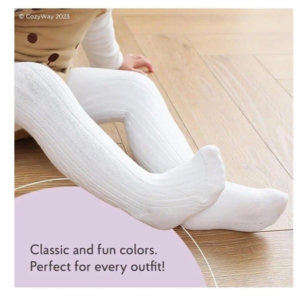 Tights 0 To 6 Months New Cozy Way White Thick Warm Cable Knit Baby Girls